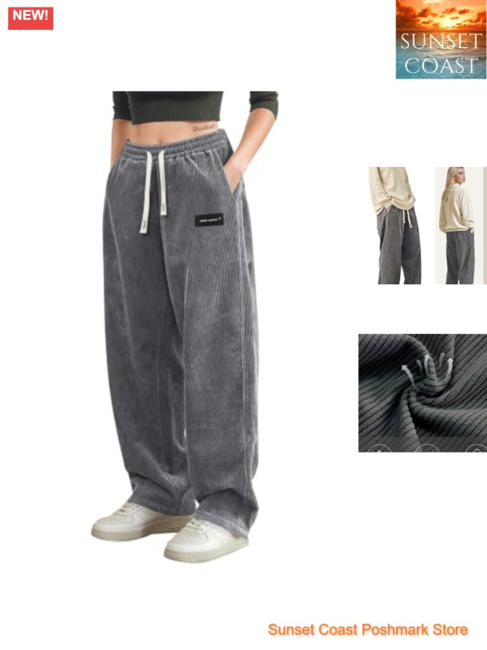 Women's Corduroy Casual Pants Straight Leg Drawstring Waist Chino